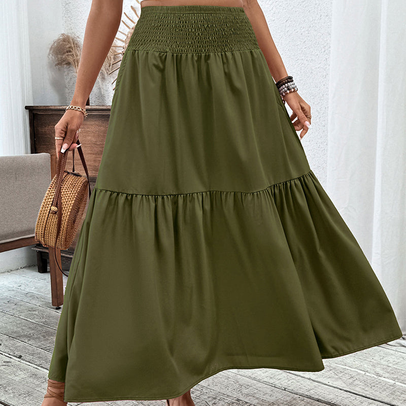 🧕 Women's Modest High-Waist Smocked A-Line Maxi Skirt Flowy Long Skirt for Hijab & Islamic Daily Fashion