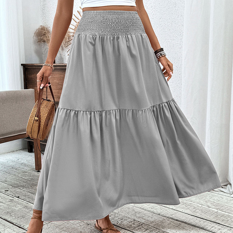 🧕 Women's Modest High-Waist Smocked A-Line Maxi Skirt Flowy Long Skirt for Hijab & Islamic Daily Fashion