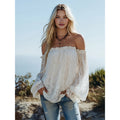 🌸 LIMITED-TIME 50% OFF! ✨ Women's Bohemian Off-Shoulder Lace Top – Sheer, Flowy, Romantic ☀️