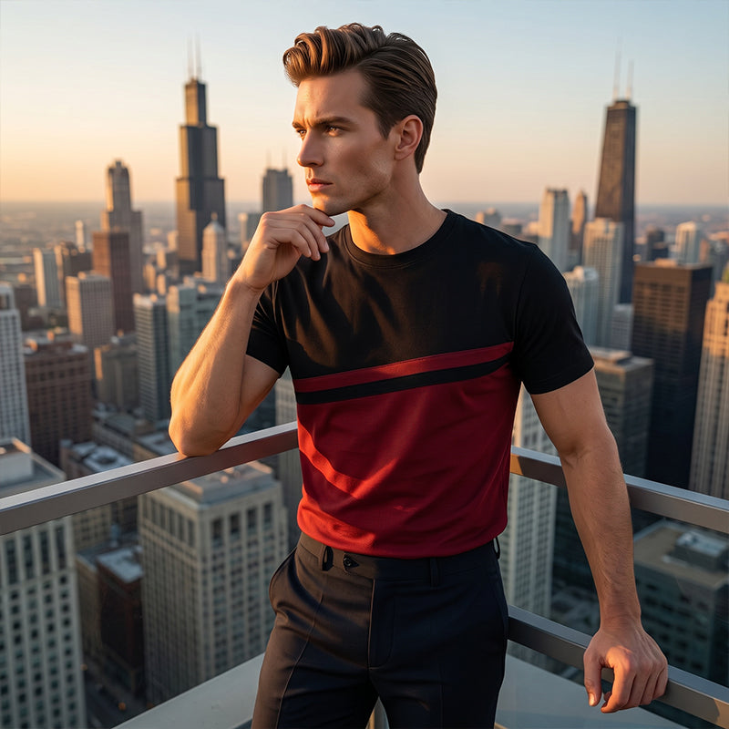 👕 LIMITED-TIME 50% OFF! ✨ Men's Color-Block Crew Neck T-Shirt – Modern, Casual, Comfortable 🧢