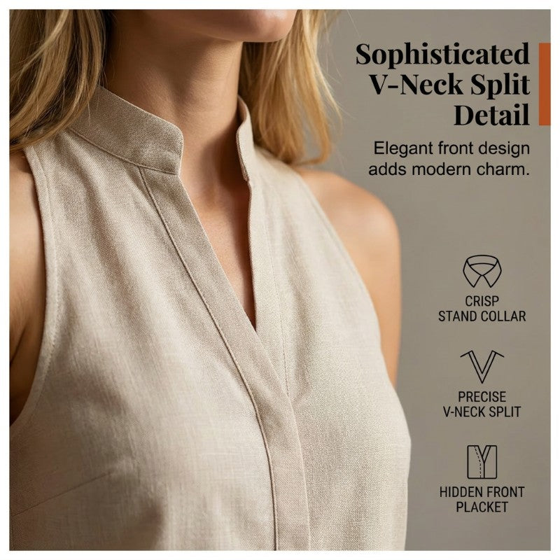 Summer Sleeveless Stand Collar V-Neck Top