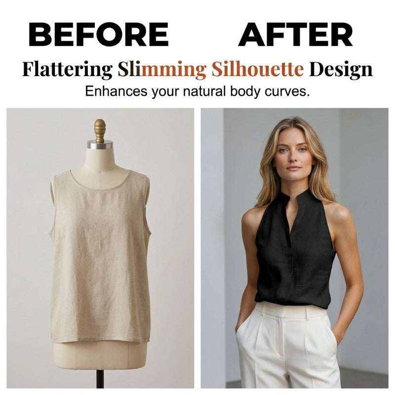 Summer Sleeveless Stand Collar V-Neck Top