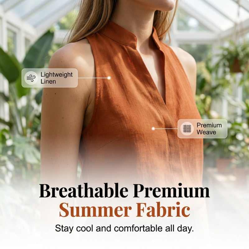 Summer Sleeveless Stand Collar V-Neck Top