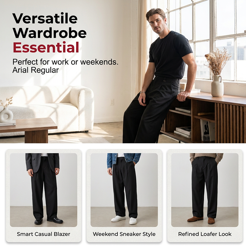 Men's Classic Fit Wide-Leg Suit Pants