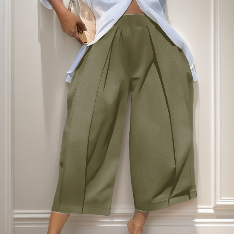 👖 50% OFF NOW!✨ Women's Pleated Wide-Leg Pants – Elastic Waist & Cropped – Chic & Comfy 🌿
