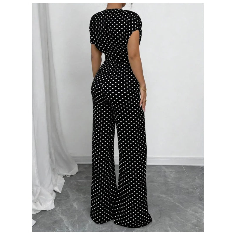 👖 LIMITED-TIME 50% OFF! ✨ Elegant Asymmetrical Polka Dot Jumpsuit – Wide Leg, Waist Tie, 3 Colors 🍷