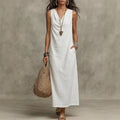 Women's Sleeveless Cowl Neck Maxi Dress with Pockets