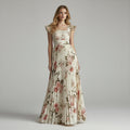 Elegant Floral Print Pleated Maxi Dress