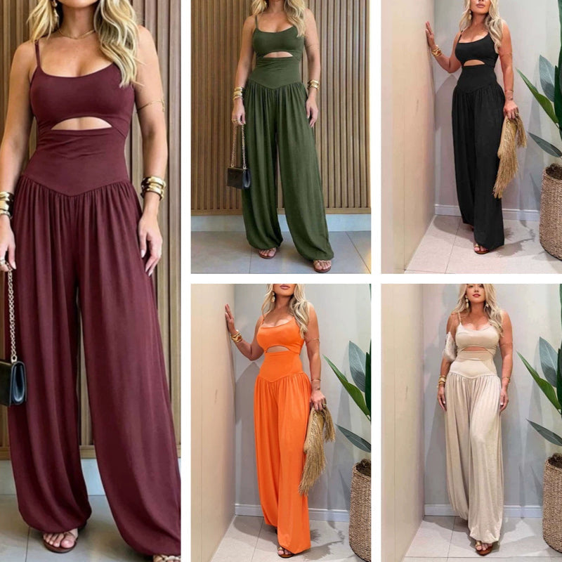 ⏳Time-Limited Special⏰Sleeveless Cutout Wide-Leg Jumpsuit with Adjustable Back Tie – Alluring, Flowy, Sophisticated 🌴