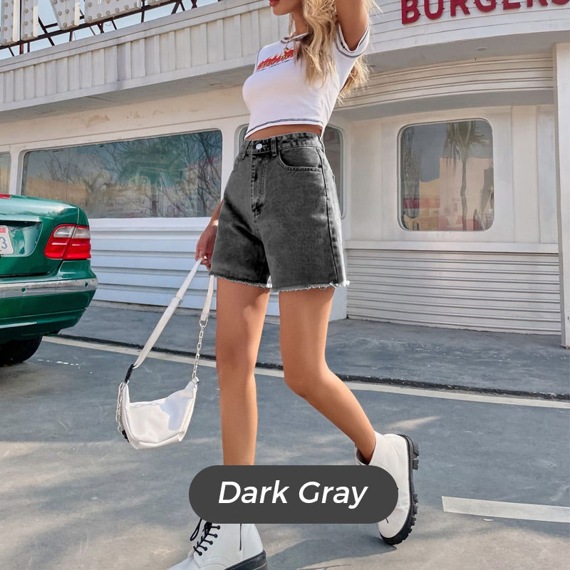 💐 Women’s High-Waisted A-Line Denim Shorts – Relaxed Fit, Mid-Thigh Length with Pockets 👖☀️
