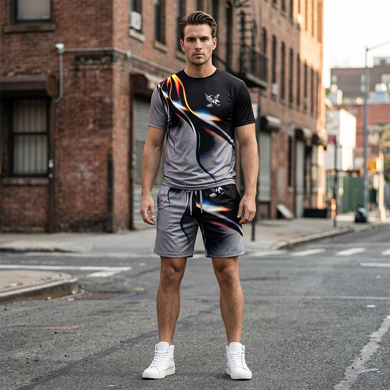 ⏳🔥LIMITED-TIME 50% OFF! 👕 Men’s Abstract Print T-Shirt & Shorts Set – Bold Style & Summer Comfort ✨