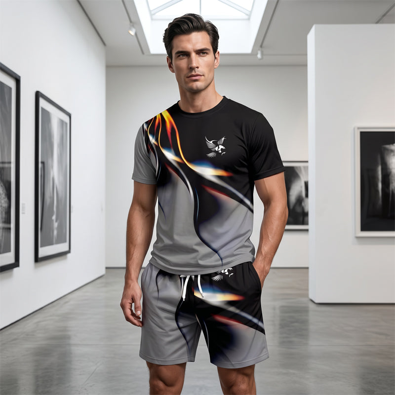 ⏳🔥LIMITED-TIME 50% OFF! 👕 Men’s Abstract Print T-Shirt & Shorts Set – Bold Style & Summer Comfort ✨