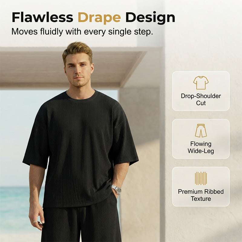 🏀 LIMITED-TIME 50% OFF! ✨ Men's Pleated Tracksuit – Ribbed, Wrinkle-Resistant, Lounge Set 🍂