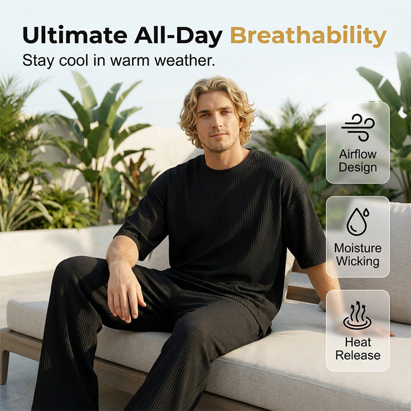 🏀 LIMITED-TIME 50% OFF! ✨ Men's Pleated Tracksuit – Ribbed, Wrinkle-Resistant, Lounge Set 🍂