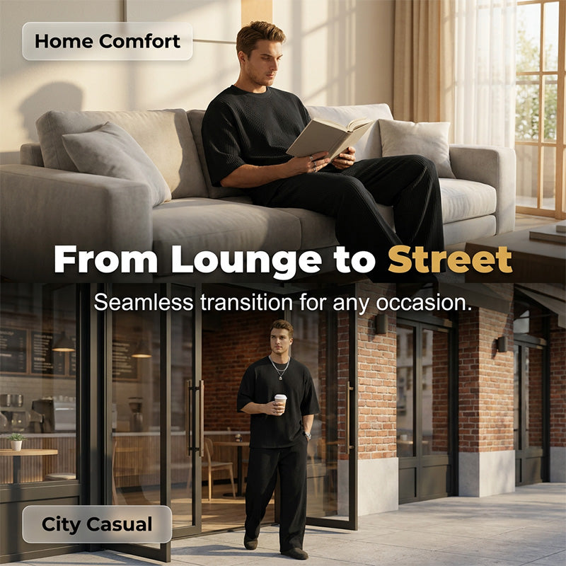🏀 LIMITED-TIME 50% OFF! ✨ Men's Pleated Tracksuit – Ribbed, Wrinkle-Resistant, Lounge Set 🍂