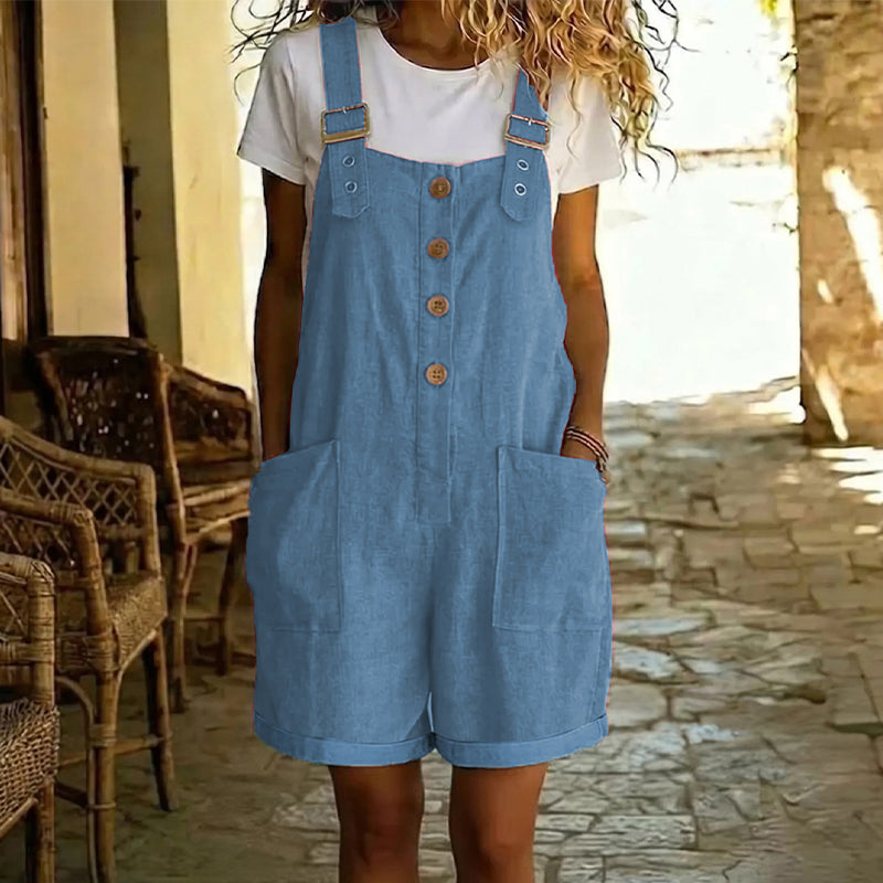📢📢50% OFF !! ⏰Retro Solid Color Romper with Adjustable Straps