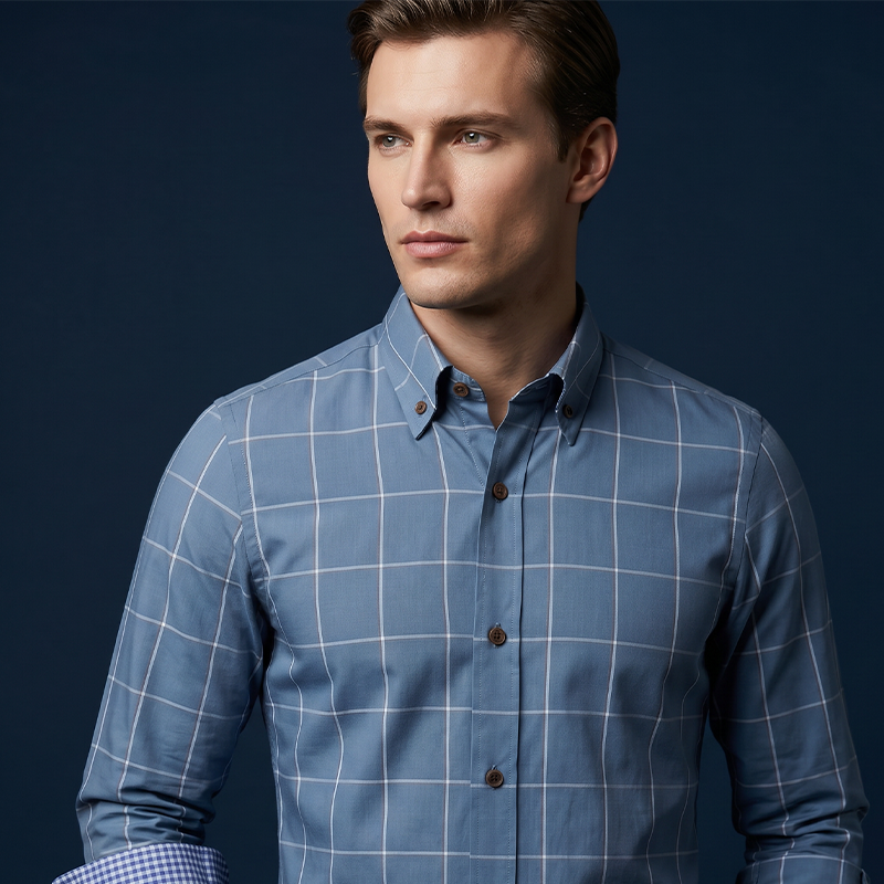 ✨Men's Modern Fit Windowpane Shirt – Contrast Details, Button-Down, Premium Blend 🍁