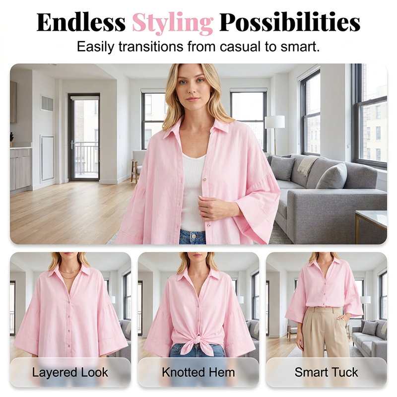 Women's Breathable Wide-Sleeve Casual Shirt