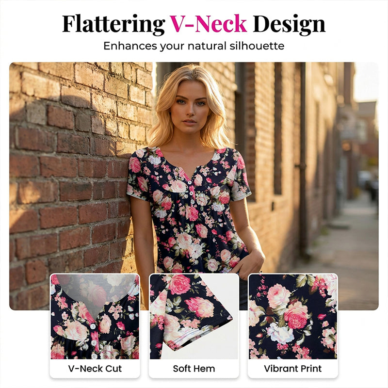 🌸Women’s Flowy Floral Button-Up Tee – Casual, Breezy, Versatile