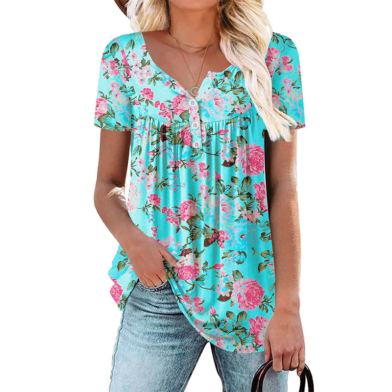 🌸Women’s Flowy Floral Button-Up Tee – Casual, Breezy, Versatile