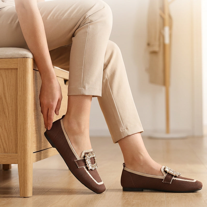 Square Toe Breathable Flat Shoes