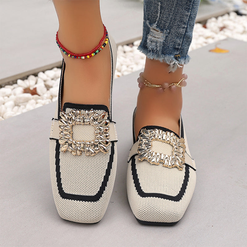 Square Toe Breathable Flat Shoes