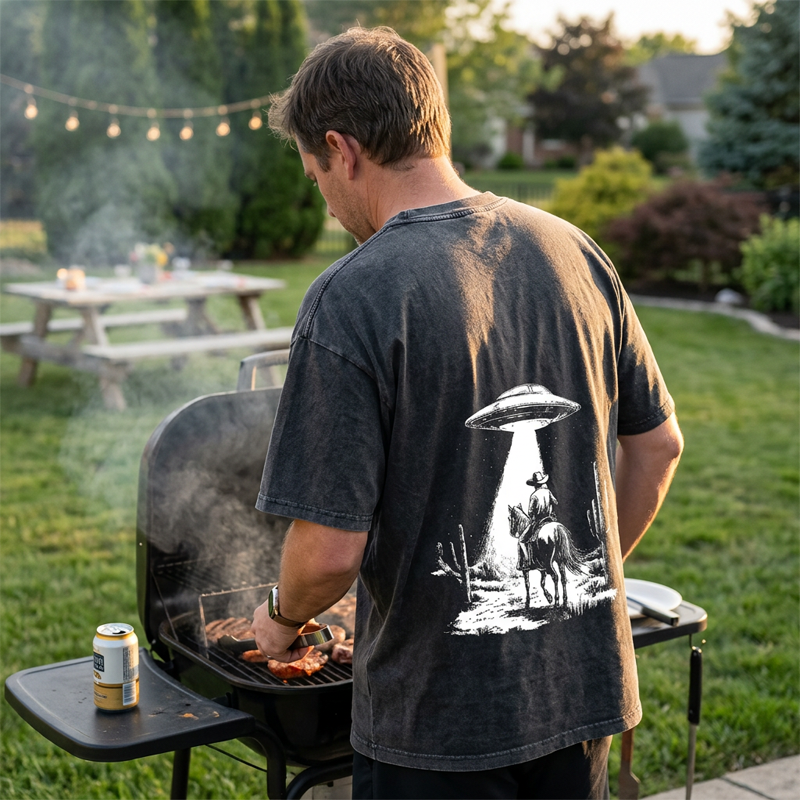 👕 LIMITED-TIME 50% OFF! ✨ Vintage UFO Cowboy Graphic Tee – Retro, Unique, Soft Cotton 🛸
