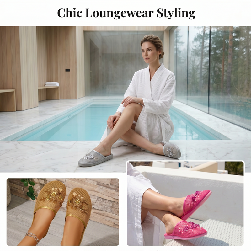 ✨ Floral Embroidered Mesh Slippers – Elegant, Soft, Breathable 👣
