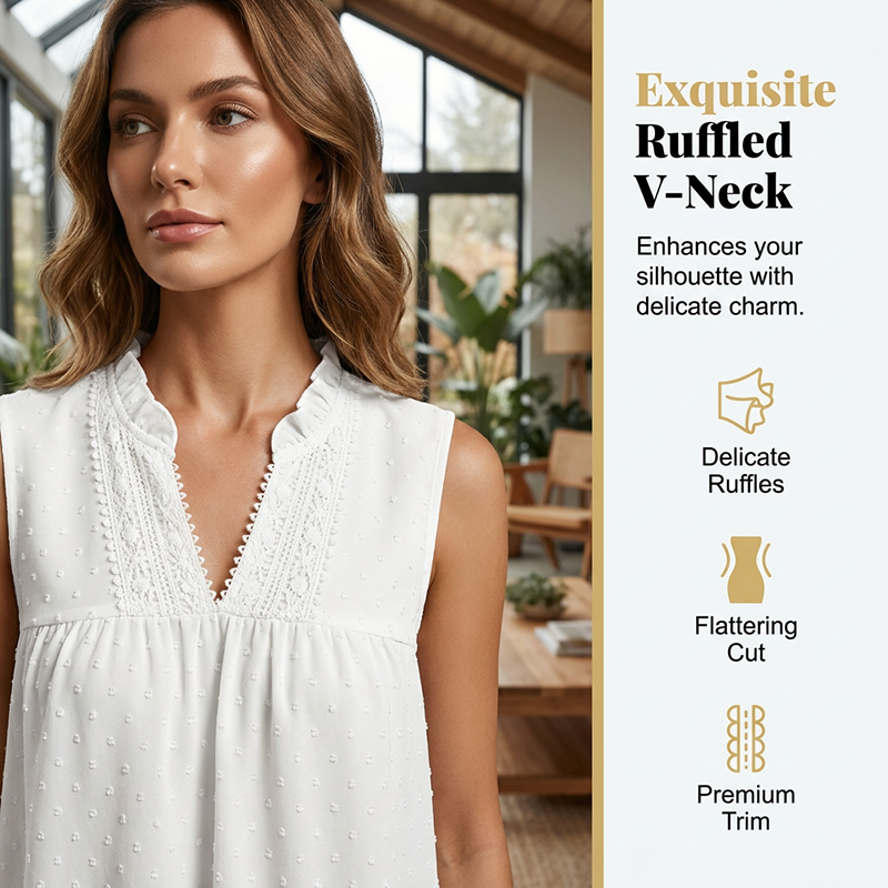 👚 LIMITED-TIME 50% OFF! ✨ Polka-Dot Sleeveless Top – Lace V-Neck, Ruffled, Babydoll Fit 🌼