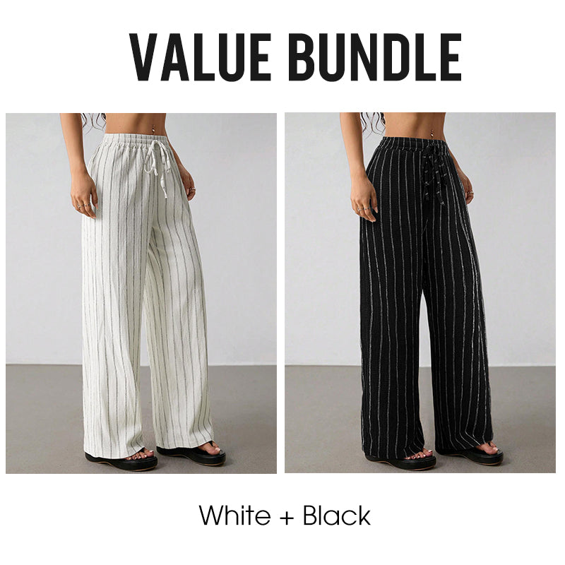Women's Striped Drawstring Wide-Leg Pants