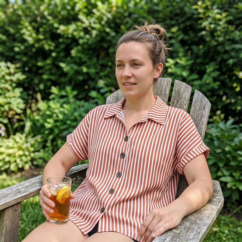 Women's Casual Striped Button-Down T-Shirt