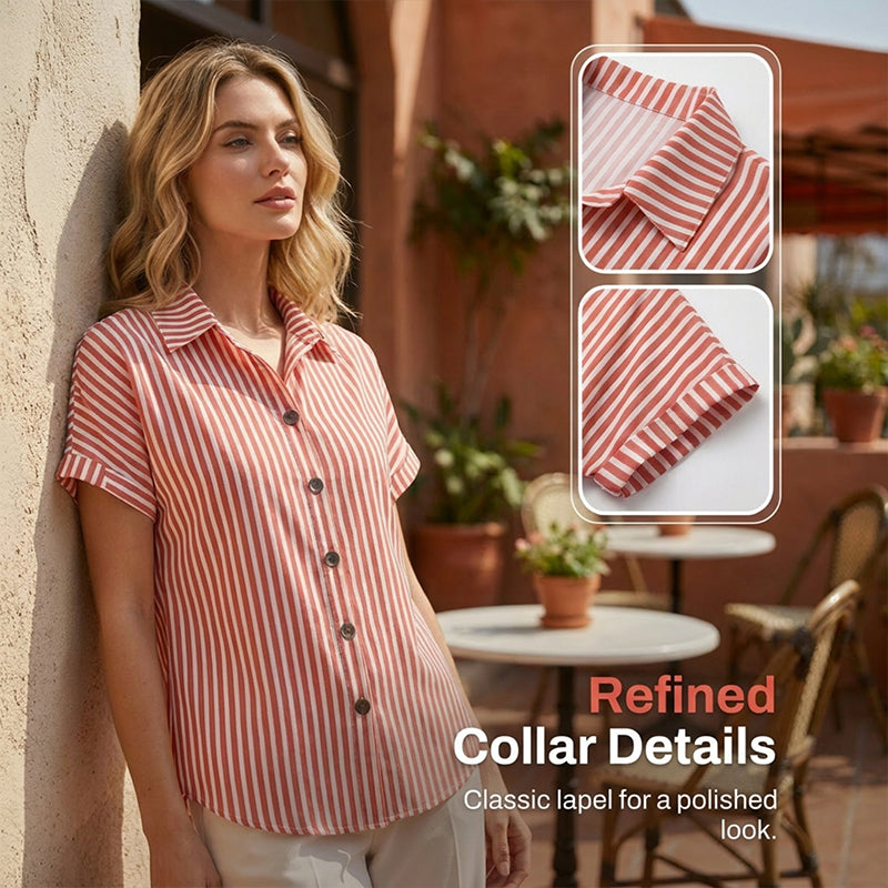 Women's Casual Striped Button-Down T-Shirt