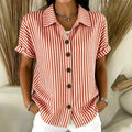 Women's Casual Striped Button-Down T-Shirt