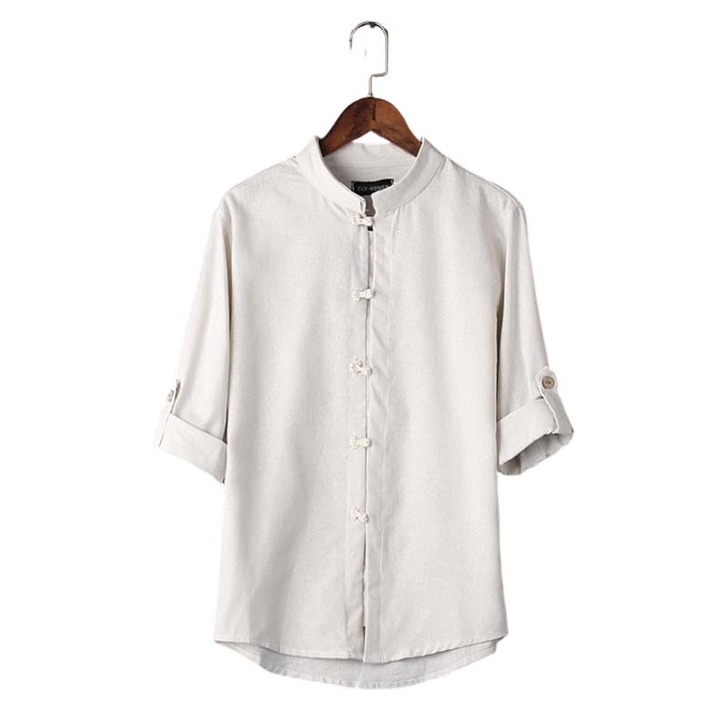Men's Casual Linen Mandarin Collar Shirt