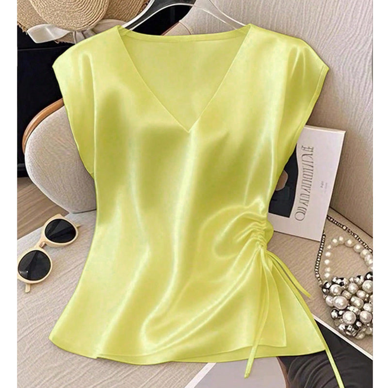 Women's Solid Color Silky V-Neck Tank Top