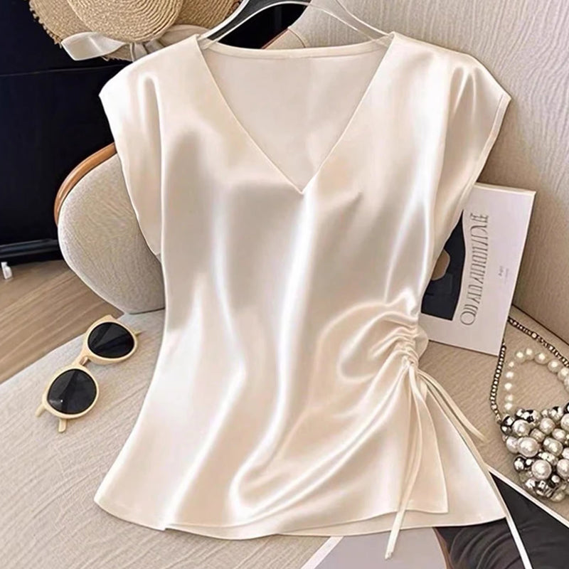 Women's Solid Color Silky V-Neck Tank Top