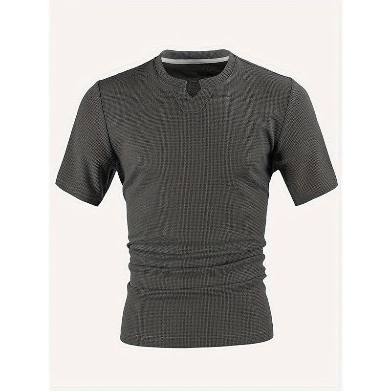 ✨ Men's V-Neck Short-Sleeve Shirt – Slim Fit, Modern & All-Day Fresh – Breathable Textured Knit, Notch Collar ☀️