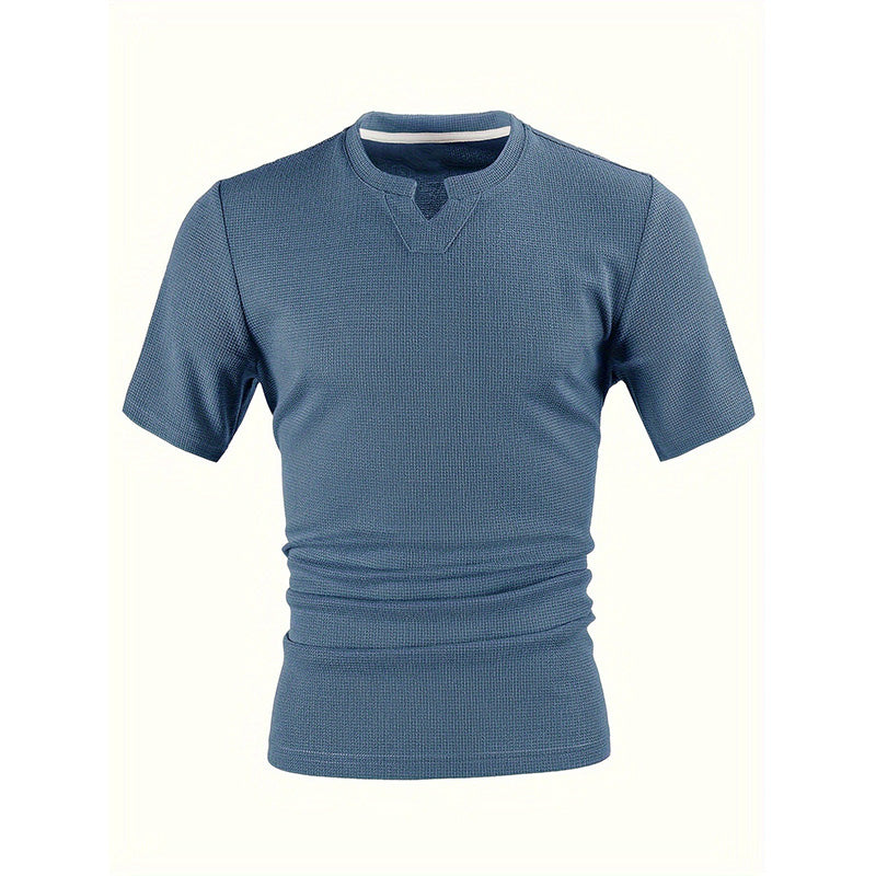 ✨ Men's V-Neck Short-Sleeve Shirt – Slim Fit, Modern & All-Day Fresh – Breathable Textured Knit, Notch Collar ☀️
