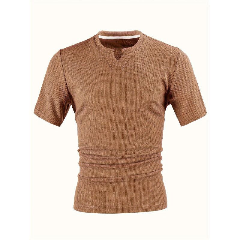 ✨ Men's V-Neck Short-Sleeve Shirt – Slim Fit, Modern & All-Day Fresh – Breathable Textured Knit, Notch Collar ☀️