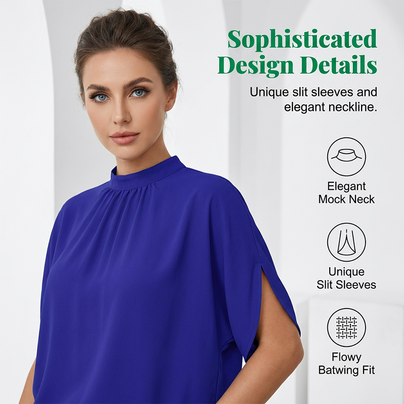 👚 LIMITED-TIME 50% OFF! ✨ Women's Mock Neck Top – Batwing Sleeve, Relaxed Fit, Elegant Drape 🍂