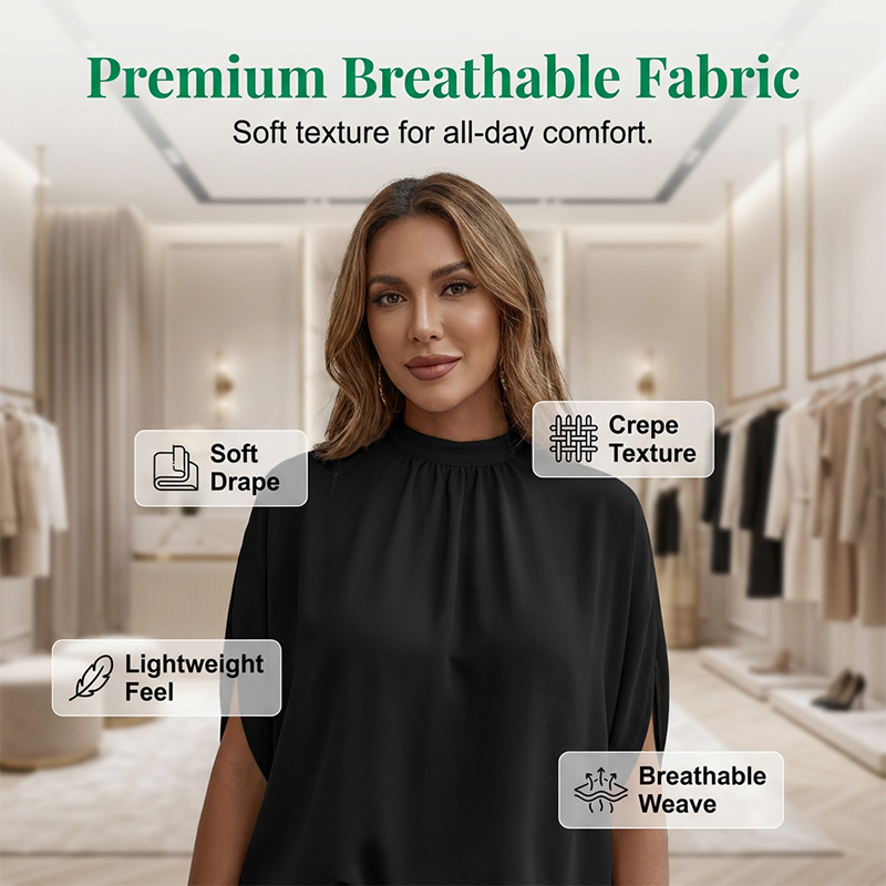 👚 LIMITED-TIME 50% OFF! ✨ Women's Mock Neck Top – Batwing Sleeve, Relaxed Fit, Elegant Drape 🍂