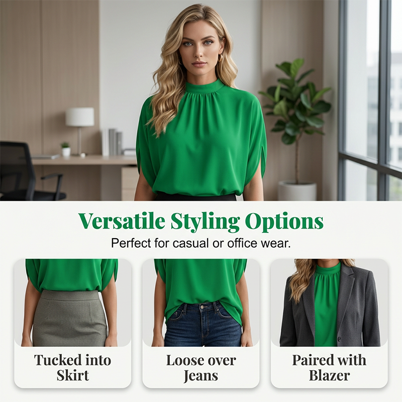 👚 LIMITED-TIME 50% OFF! ✨ Women's Mock Neck Top – Batwing Sleeve, Relaxed Fit, Elegant Drape 🍂