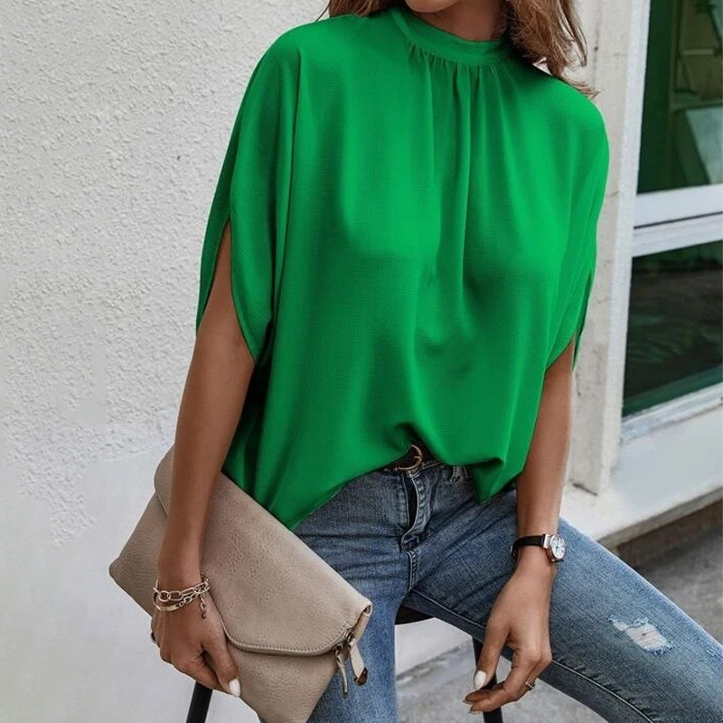 👚 LIMITED-TIME 50% OFF! ✨ Women's Mock Neck Top – Batwing Sleeve, Relaxed Fit, Elegant Drape 🍂