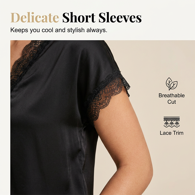 ✨ Women's V-Neck Lace Top – Short Sleeve, Elegant, Day to Night 🌸