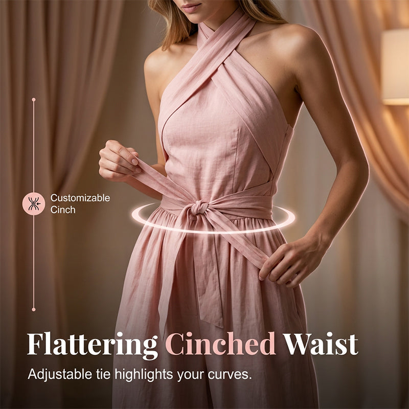 Elegant Halter Sleeveless Jumpsuit with Waist Tie