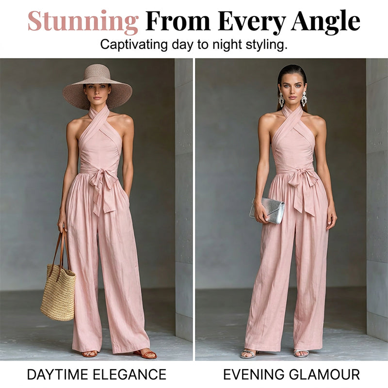 Elegant Halter Sleeveless Jumpsuit with Waist Tie