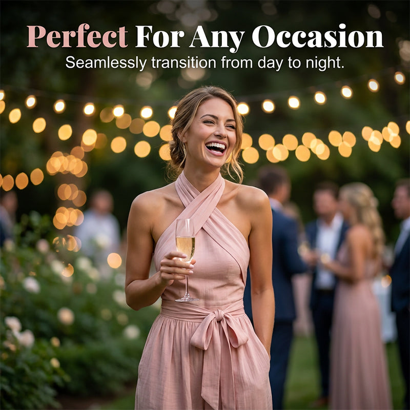Elegant Halter Sleeveless Jumpsuit with Waist Tie
