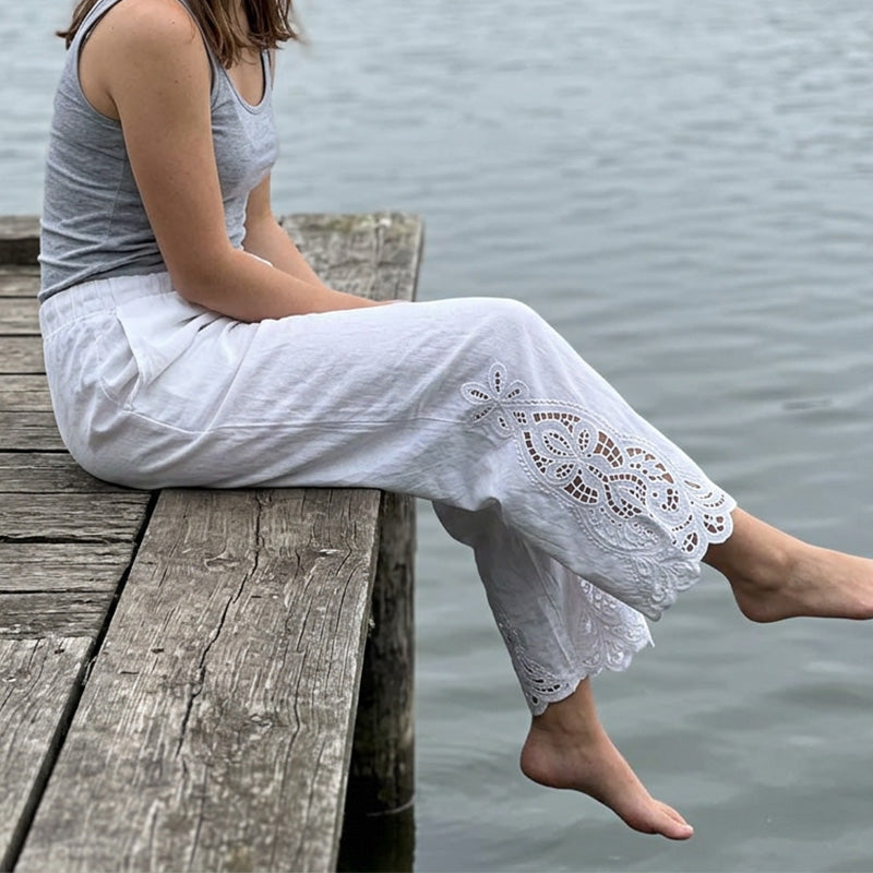 ✨ Women's Wide-Leg Pants – Breathable, Lace Crochet, Drawstring Waist 🌸