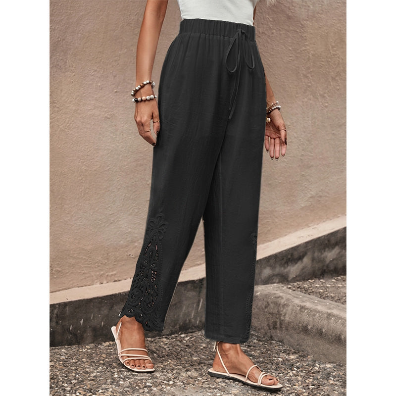 ✨ Women's Wide-Leg Pants – Breathable, Lace Crochet, Drawstring Waist 🌸