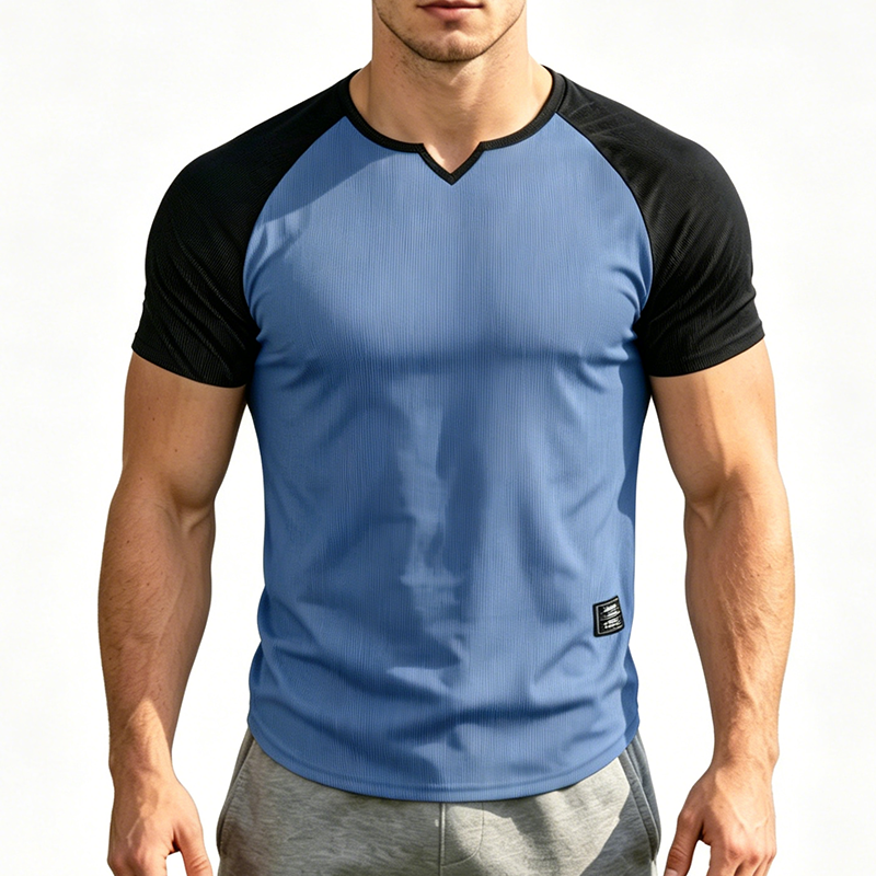 👕 LIMITED-TIME 50% OFF! ✨ Men's V-Notch Raglan T-Shirt – Quick-Dry, Slim Fit, Two-Tone 🏋️